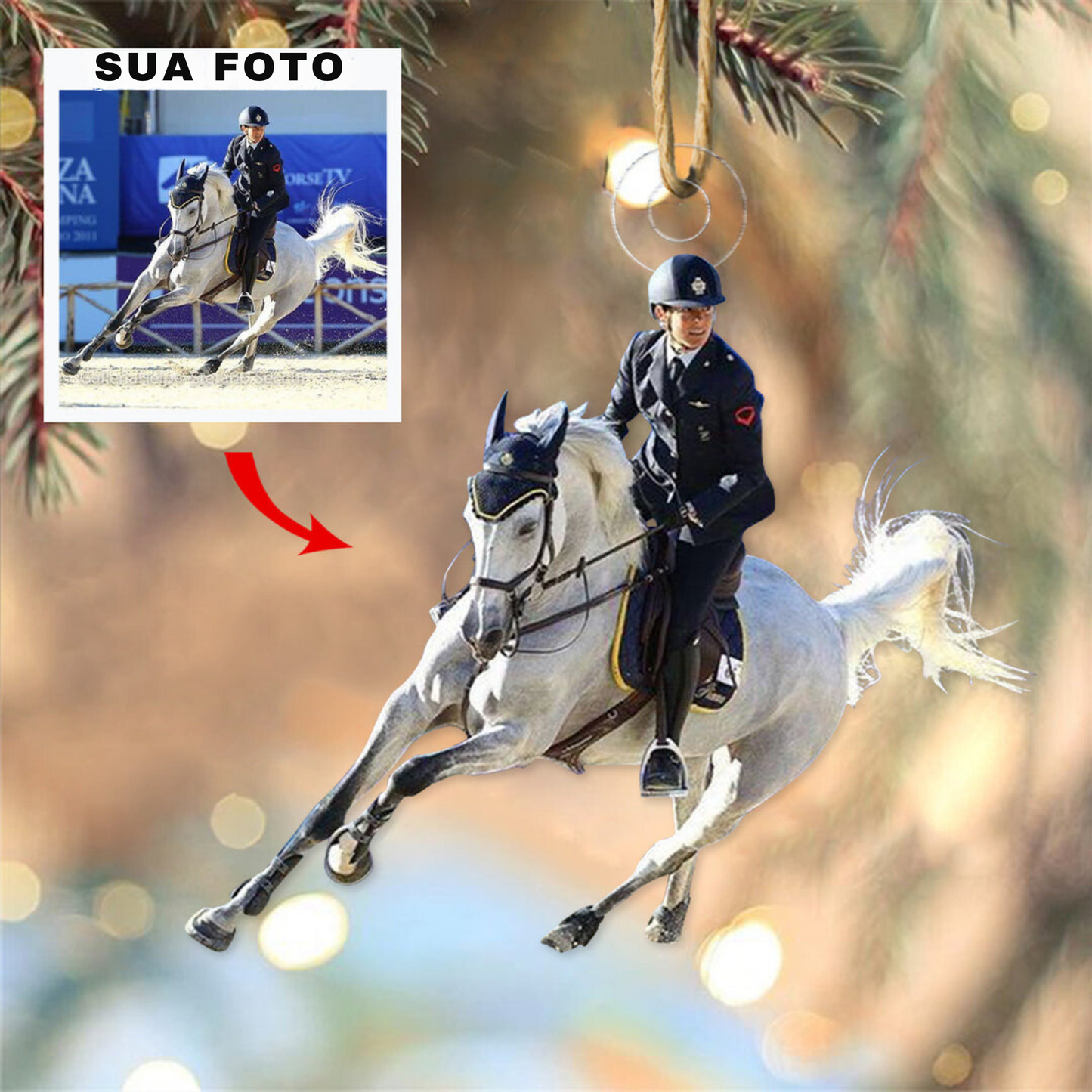 Cavalo de montaria - Ornamento de AcrĂlico com foto personalizada - Compre 2 e Leve 3 + Frete GrĂĄtis