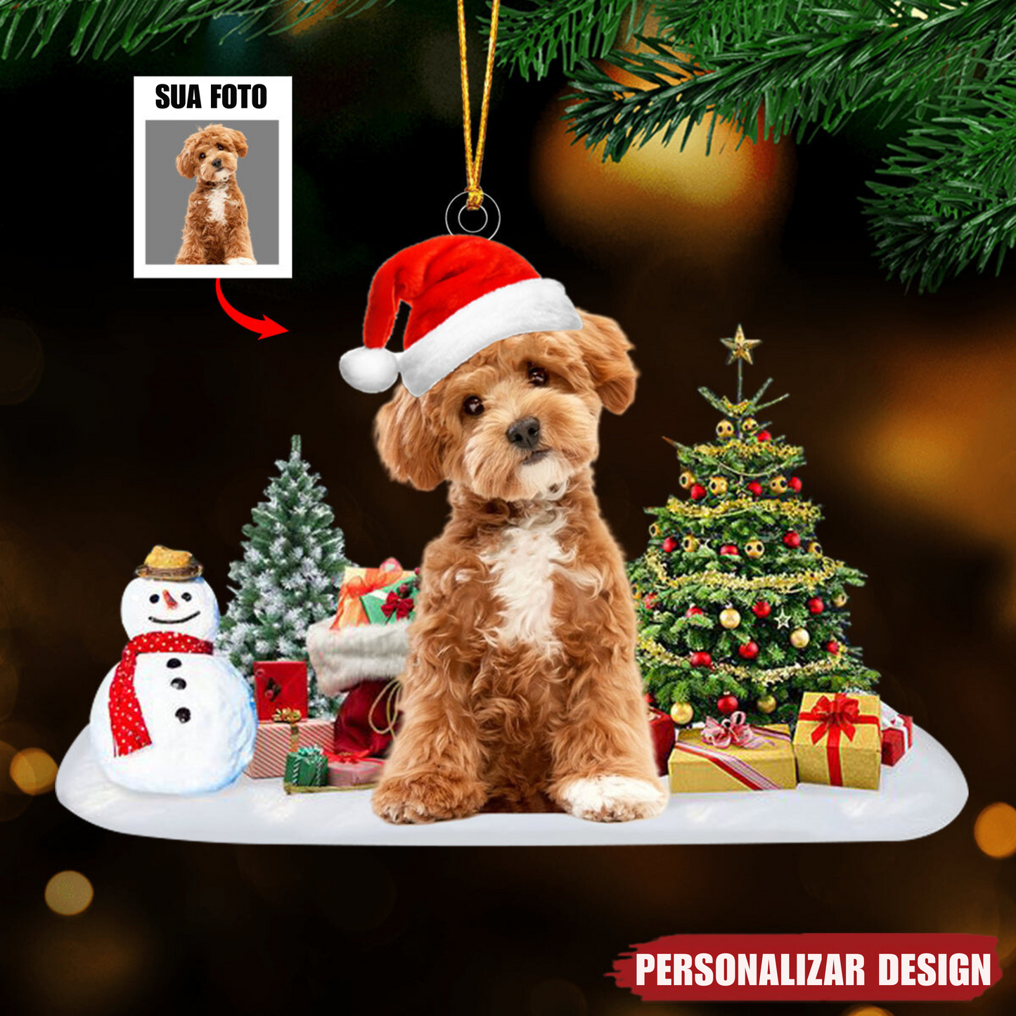 Enfeite de acrílico de Natal com foto Personalizada do seu Pet