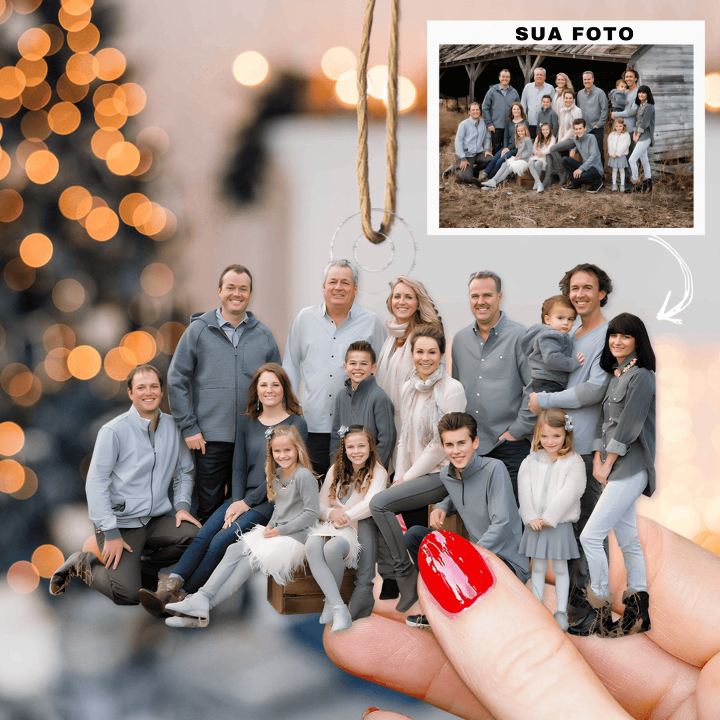 Enfeite de Foto Personalizado Família - Presente de Natal para Membros da Família