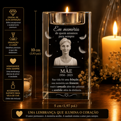 Castiçal em Cristal Retangular – Edição Memória Afetiva - Uma luz que não se Apaga.