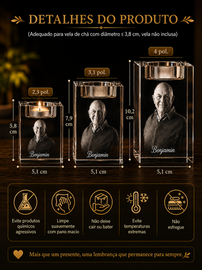 Castiçal em Cristal Retangular – Edição Memória Afetiva - Uma luz que não se Apaga.