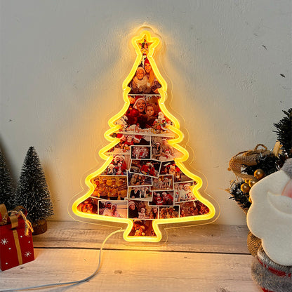 Placa de neon com foto de árvore de Natal personalizada