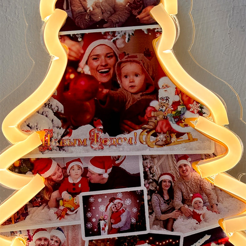 Placa de neon com foto de árvore de Natal personalizada