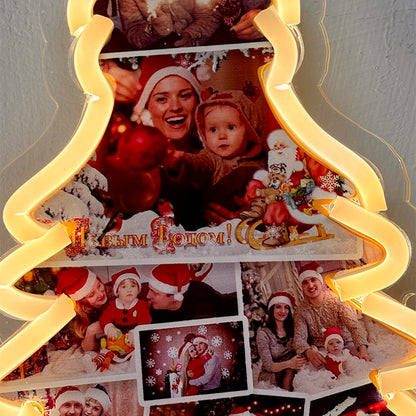 Placa de neon com foto de árvore de Natal personalizada