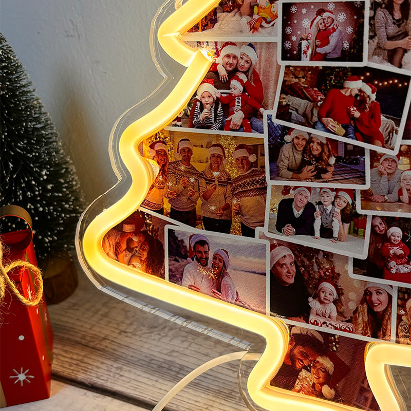 Placa de neon com foto de árvore de Natal personalizada