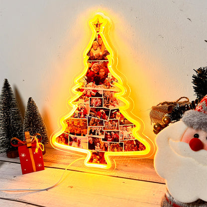 Placa de neon com foto de árvore de Natal personalizada