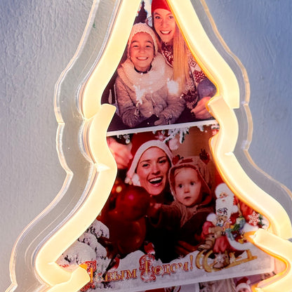 Placa de neon com foto de árvore de Natal personalizada