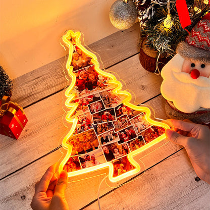 Placa de neon com foto de árvore de Natal personalizada