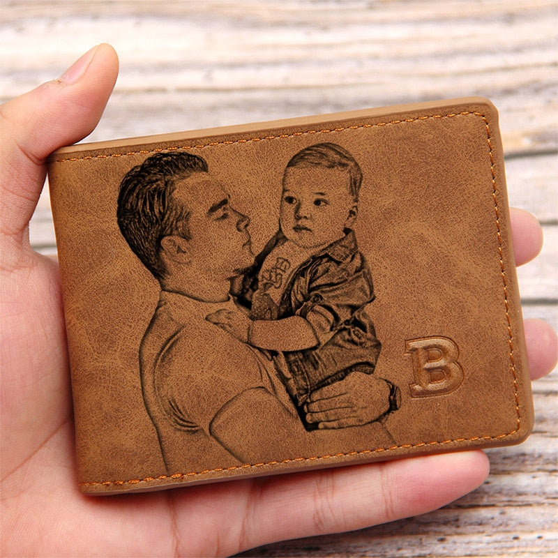 Carteira Black Leather de Couro Personalizada com Foto - Presente Dia dos Pais