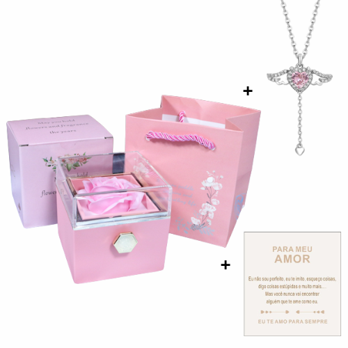 Colar Asas de Anjo + Caixa de Rosa - PARA MEU AMOR 💝