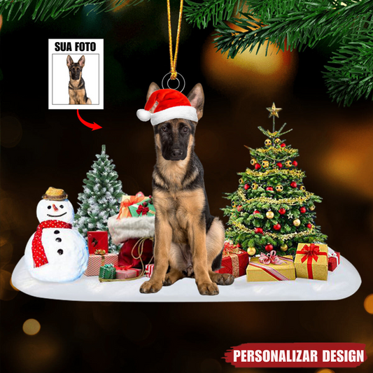 Enfeite de acrílico de Natal com foto Personalizada do seu Pet
