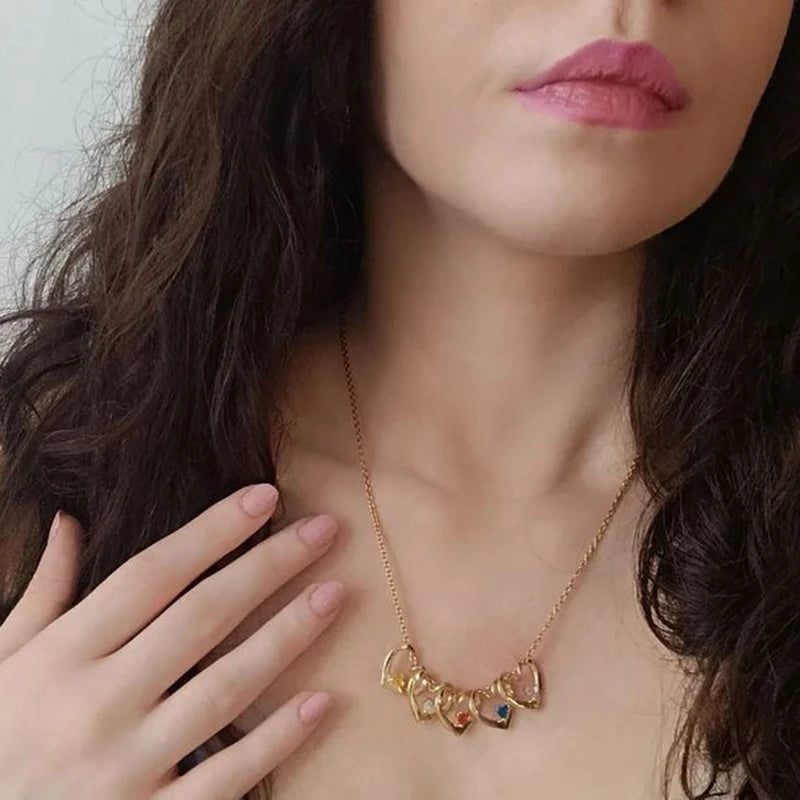 Colar Coração de Amor com Pedra do Nascimento para Mãe