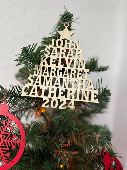 Árvore de Natal da Família - Enfeite Personalizado da Família - Formato Personalizado em Madeira - Presente de Natal