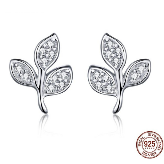 Brinco Folhas - Prata 925 - Pedras De Zircônia