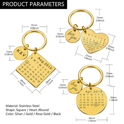 Chaveiro Calendário DATA/MÊS/ANO + ESCRITA (até 10 letras)
